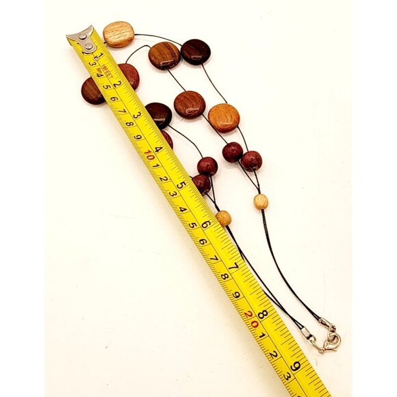 Wine, Plum & Tan Hues Artisan Wooden Bead Multi-Strand Necklace Adjustable Clasp - Picture 5 of 5